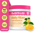 BelliWelli Fiber dodatek pro ženy a muže - Premium Daily Fiber Powder from Organic Acacia with Added Collagen, Electrolytes & Probiotics - No Bloat, Zácpa & Gut Health Support (Orange Yuzu)