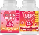 Rozzlobené doplňky Lepší Booty Ženské Creatine BBL Combo: BBL tablety (90ct) w. Creatine, glutamin, BCAA je, kolagen + BBL Burn termogenní kapsle (120ct)