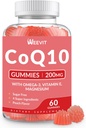 Sugar Free CoQ10 Gummies 200mg, Coenzym Q10 w / Omega-3, Vitamin E pro dospělé, Co Q10 dodatek pro antioxidant, Energie, Podpora mozku