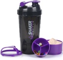 Protein Shaker láhev, 16 oz Shake Cup pro proteinový prášek s úložištěm, Sportovní vodní láhev, Non Slip 3 Layer Twist Off 3 oz Cups s Pill Tray Leak Proof Shake lahví pro proteinové směsi