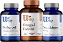 Utzy Naturals Berbercol 124; 500mg Citrus Bergamot (jako Bergamonte) & Berberine, Nattokinase Auth124; 100mg + Omega 3 Fish Oil
